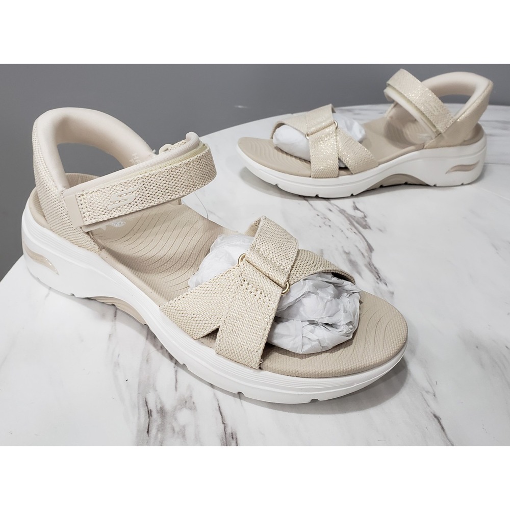 NEW NO BOX SIZE 9 Skechers Slip-ins GO Walk Arch Fit Sandals Ava BEIGE SHIMMER